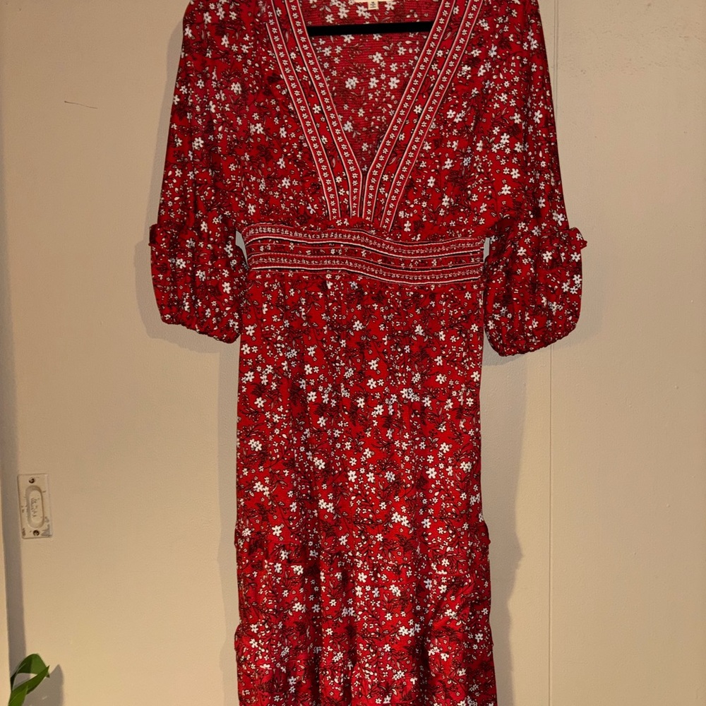 Max Studio Red and White Embellished Sundress with V-Neck